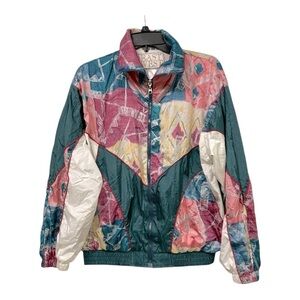 East West Vintage windbreaker colorful Pink, Green, White, Peach Size: M